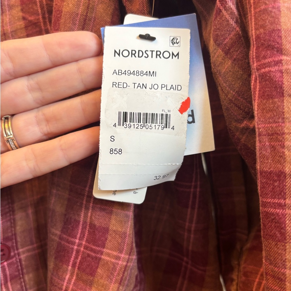 NWT Abound Plaid Button-Up Shirt Red Tan Jo Size Small - Picture 2 of 6